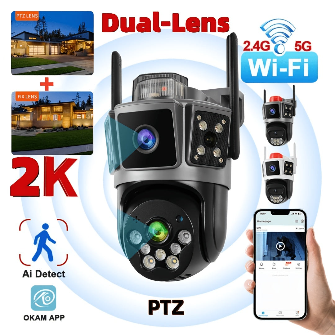 Security Camera Dual-Lens Three-Scene Model with 355 Pan-Tilt, Color Night Vision and SD Support to 256GB