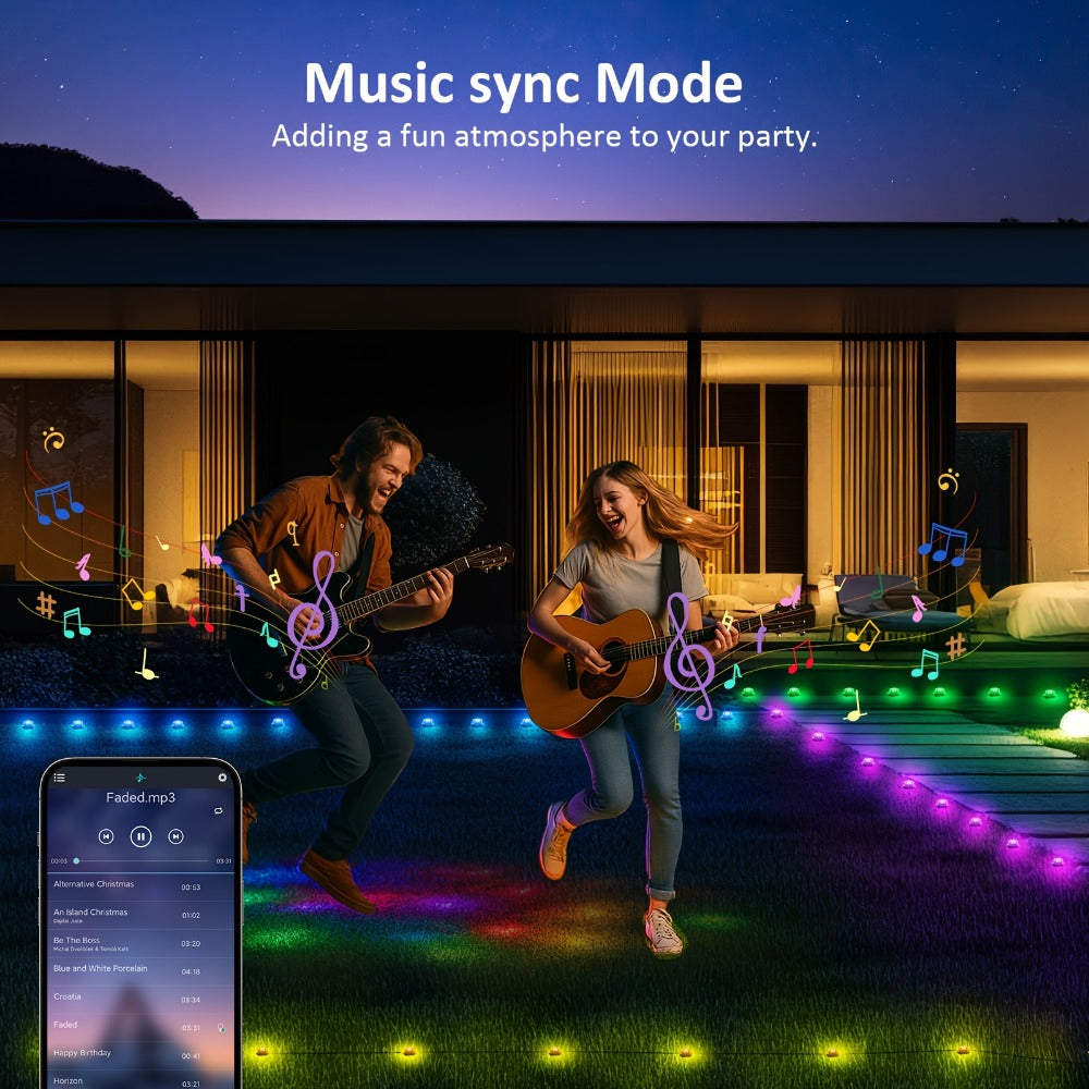 RGB Outdoor Pathway Lights 16 Million Color Changing Music Sync - Remote & APP Control Timer Waterproof 50FT to 200FT Ground Lights for Lawn Yard Garden Patio Christmas Halloween Party Decoration
