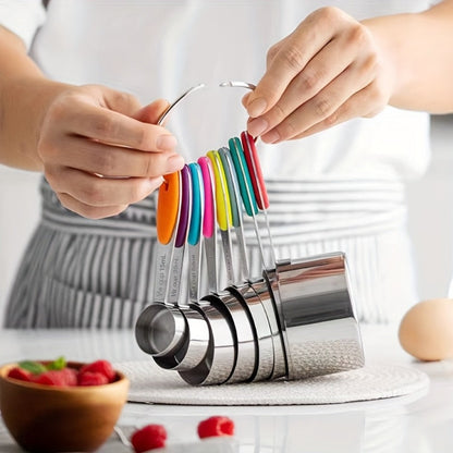 Measuring Cups and Spoons Set Stainless Steel, 8 or 17-Piece Stackable Baking Measuring Cup Set with Soft Handle for Wet and Dry Ingredients, Kitchen Baking Accessories, Black or Colorful