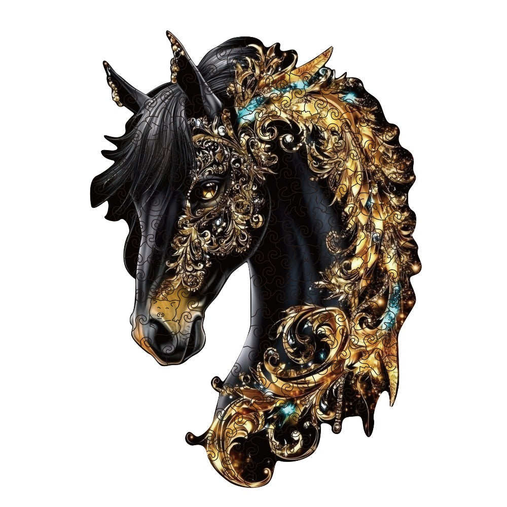 Horse Shape Wooden Puzzle – Mixed Color Animal Silhouette Brain Teaser, 3 Sizes S/M/L, Creative Handmade Wall Decoration, Birthday Christmas Thanksgiving Gift for Kids Teens Horse Lovers