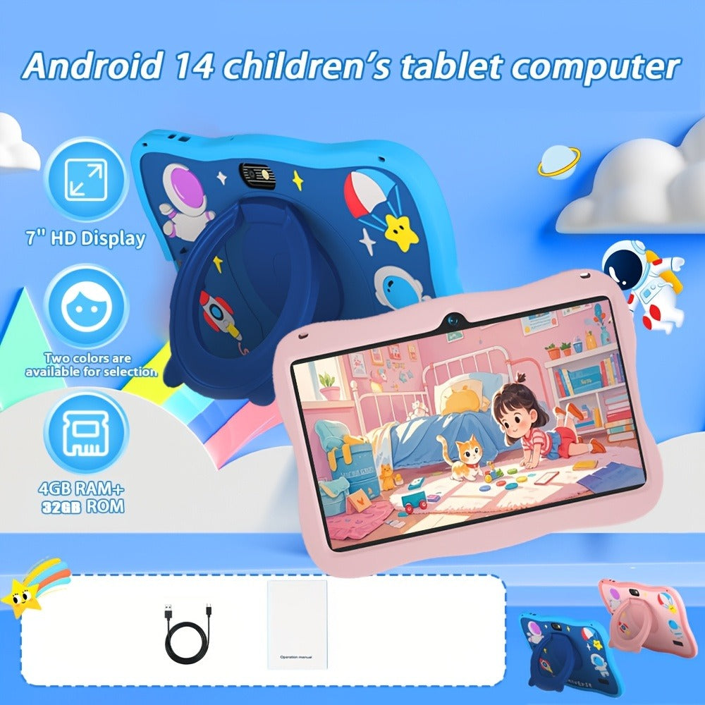 Kids Tablet 7 Inch with Android 14, 4GB RAM, 32GB Built-In Storage, Parental Controls and Protective Case