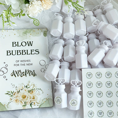 Party Favors Empty Mini Bubble Bottles, 50-Piece Set with Wooden Sign and 50 Matching Stickers