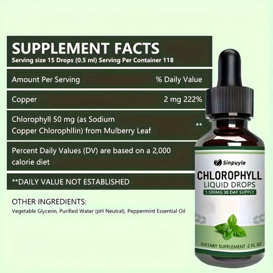 Chlorophyll Liquid Drops – Immune Support, Internal Deodoriser & Skin Health Supplement | Natural Mint Flavour, 4 Month Supply | ShopVora UK
