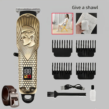 JH702 Hair Clipper Set with DC01 Fashion Belt, Digital Display, USB Charging and Two Engraved Design Options