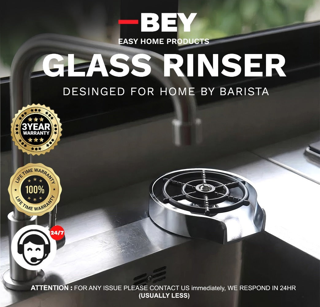 Glass Rinser for Sink – Stainless Steel Automatic Cup Washer & Bottle Cleaner Sink Attachment | Powerful Water Jets for Kitchen, Bar & Coffee Shop | Silver, Black & Gold