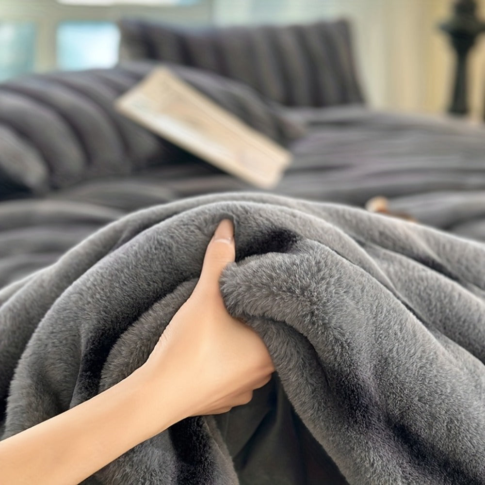 Double-Layer Faux Rabbit Fleece Blanket in Grey, Khaki or Beige with Five Sizes from Small Throw to King