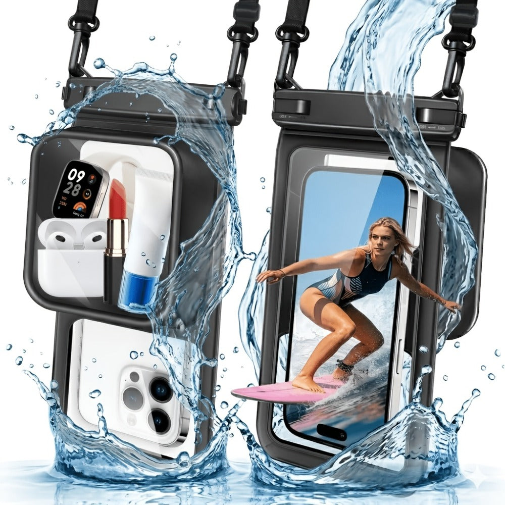 Waterproof Phone Pouch 2 Pack Floating Dual Compartment Dry Bag – 7.5 Inch Shockproof Sandproof Clear Case for iPhone 16 15 14 13 12 Pro Max & Android, Swimming Kayaking Beach Water Sports