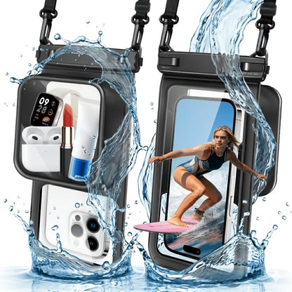 Waterproof Phone Pouch 2 Pack Floating Dual Compartment Dry Bag – 7.5 Inch Shockproof Sandproof Clear Case for iPhone 16 15 14 13 12 Pro Max & Android, Swimming Kayaking Beach Water Sports