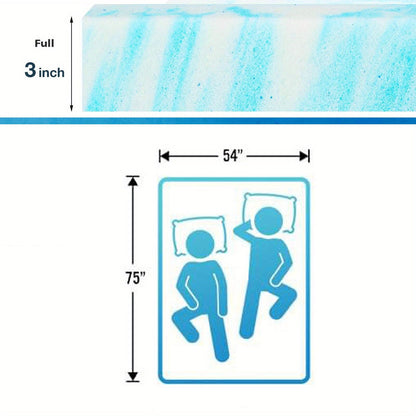 Mattress Topper Cooling-Gel Swirl Foam in 2- or 3-Inch Sizes with Gray Foam Pillow Options