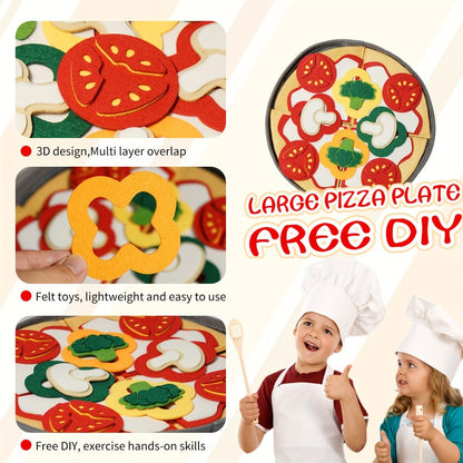 41-Piece Felt Pizza Pretend Play Set with 11.4-Inch Plate, Four Slices and Assorted Toppings