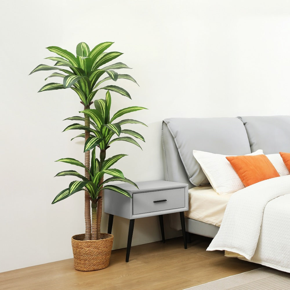 Potted Dracaena Artificial Tree with Complete 4, 5 and 6 ft Height Options and Layered Green Leaf Display