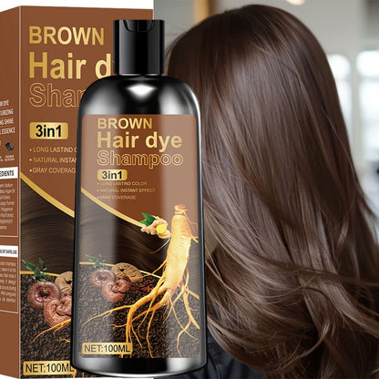 Plant Extract Hair Coloring Shampoo 100ml 3.38oz | Deep Moisturizing Scalp-Safe Gray & White Hair Coverage | Long-Lasting Botanical Color | Black Brown Chestnut Brown for Men & Women