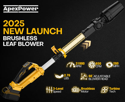 Cordless Leaf Blower Bare Tool for DeWalt 20V Max Battery Platform with Telescoping Tube and Adjustable Outlet