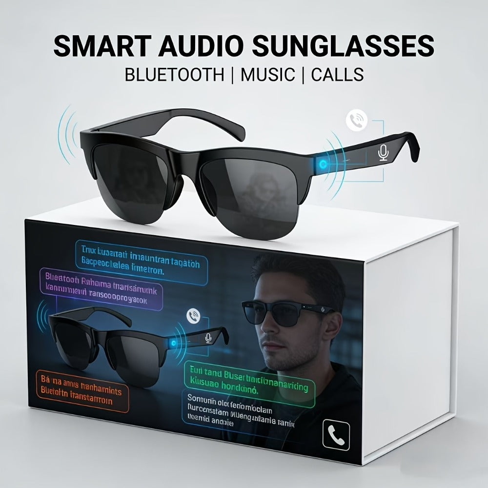 Smart Glasses Translation Eyewear with Photochromic Lenses, Wireless Earphones, Microphone and Rechargeable Battery