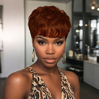 Short Body Wave Synthetic Wig with Bangs & Rose Net Cap – Colorful Fashion Wig for Women in Orange, Purple, Wine Red, Green, Blue & Brown, Lightweight Adjustable Daily Wear, 6 Inch