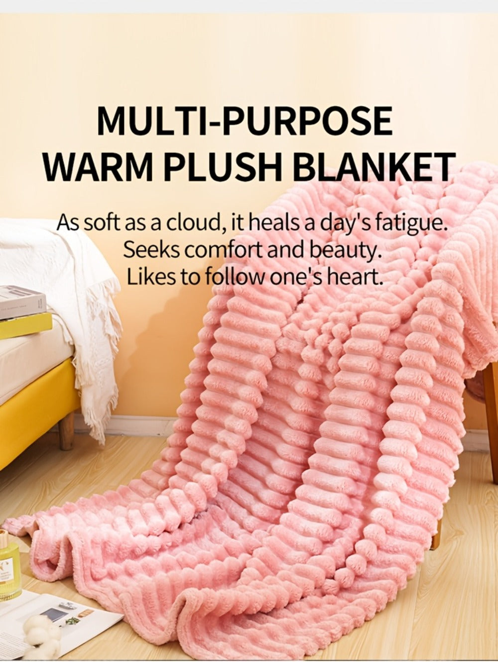 500gsm Heavy Plush Blanket – Ultra Thick Soft Warm Fluffy Blanket for Bed, Sofa & Travel, Baby to Double Size, 5 Colors
