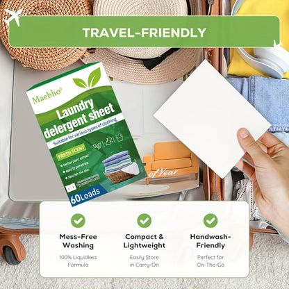 Maebho Fresh Scent Laundry Detergent Sheets, Single Flat-Sheet Box Clearly Labeled for 60 Loads