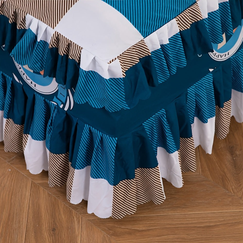Three-Piece Floral Ruffle Bed Skirt Set with Two Pillowcases in Five Designs and Three Bed Sizes
