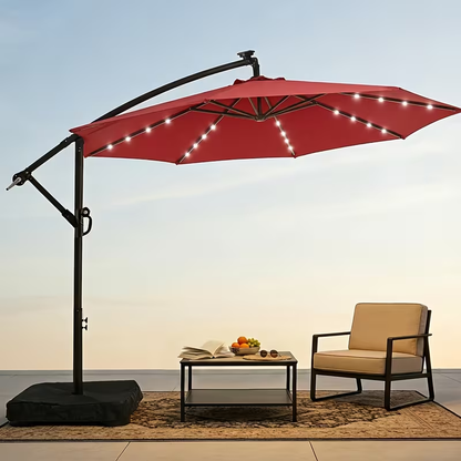 Offset Cantilever Umbrella 10FT Solar LED UPF50+ Easy Tilt Crank