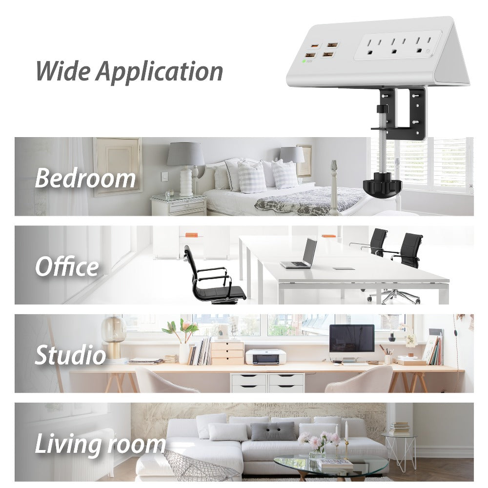 Power Strip Desk-Edge 7-in-1 with Clamp or Screw Mount, PD 20W USB-C, 5.6-Foot Cord and Power Indicator