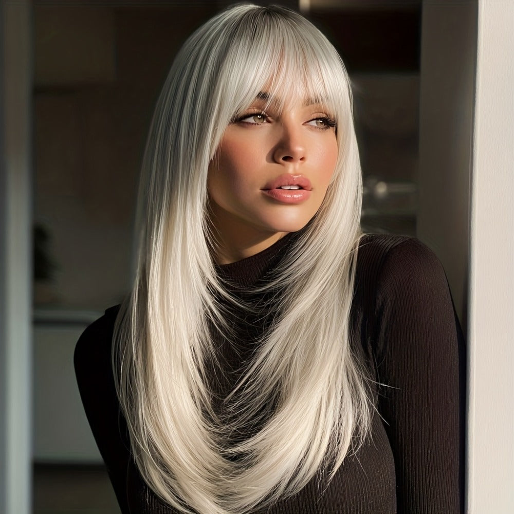 Synthetic Wig 20-Inch Layered Straight Style in Deep Purple with Hairnet Included for Cosplay Looks