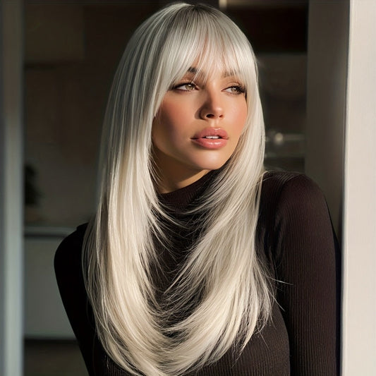Synthetic Wig 20-Inch Layered Straight Style in Deep Purple with Hairnet Included for Cosplay Looks
