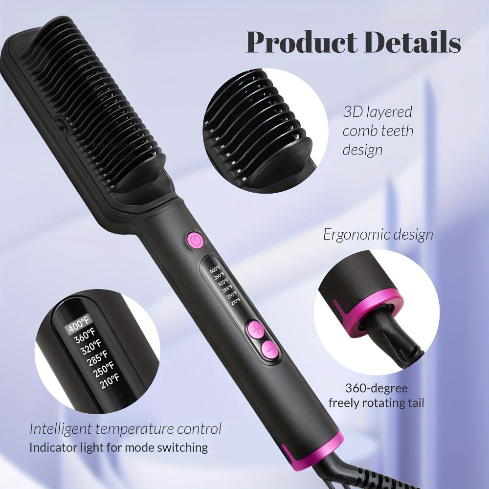 Hair Straightener Brush for Home and Travel and Salon Hair Styling with Fast Heat-Up & Anti-Scald Protection