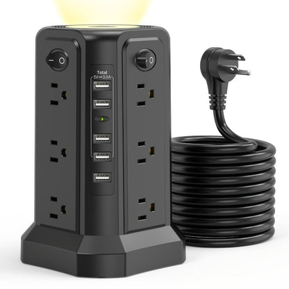 Surge Protector Power Strip Tower 17-in-1 with 12 AC Outlets, 4 USB-A, USB-C PD 18W and Four Group Switches