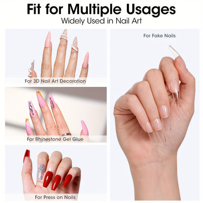 Solid Gel Nail Glue Kit with Mini LED Lamp — 8g UV Cure Gel Glue 28+ Days Long-Lasting Bond for Press On Nails Acrylic Tips Rhinestones, Non-Toxic Natural Resin, Salon & Home Manicure Gift Set