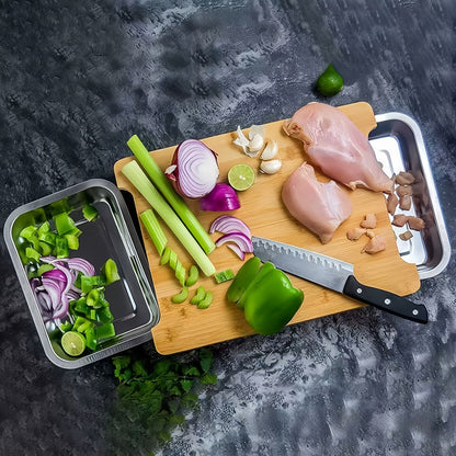 Bamboo Cutting Board Prep Station with Slide-Through Opening, Drawer Positions and Two-Tray Package Option