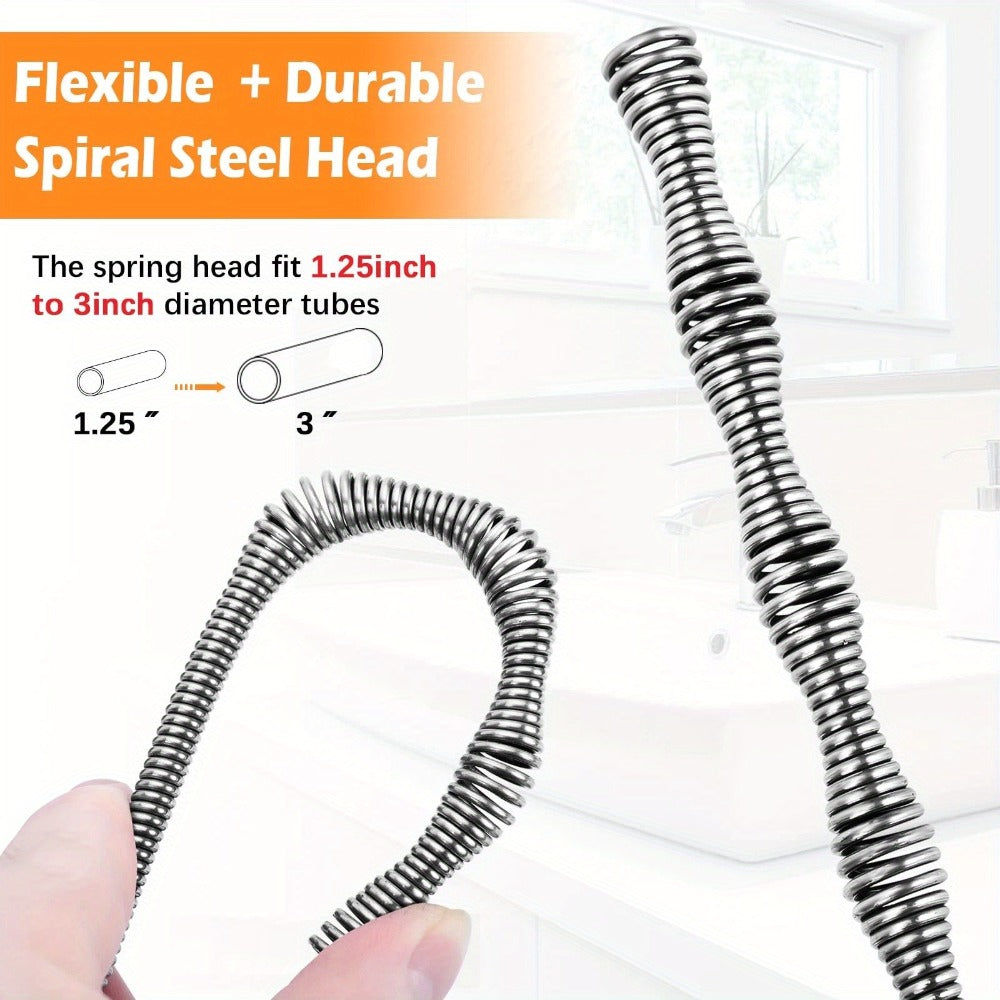 Drain Snake Auger 25ft with Drill Adapter - Manual & Drill-Powered Plumbing Snake, 1/4" Spiral Head for 1-1/4" to 3" Pipes