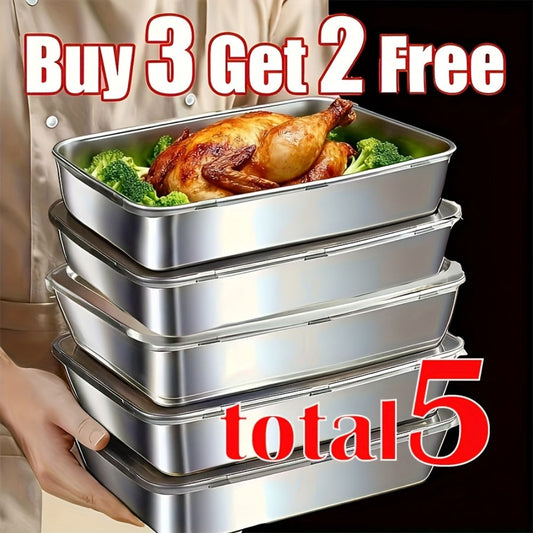 Food Storage Containers Five-Piece Square Stainless Steel Set with Flip-Top Lids and Stackable Design