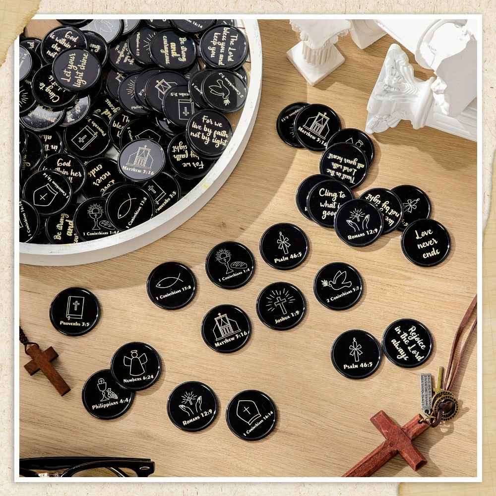 Party Favors Bible-Verse Coins, 120-Piece Black Token Set for Church and Faith-Themed Events