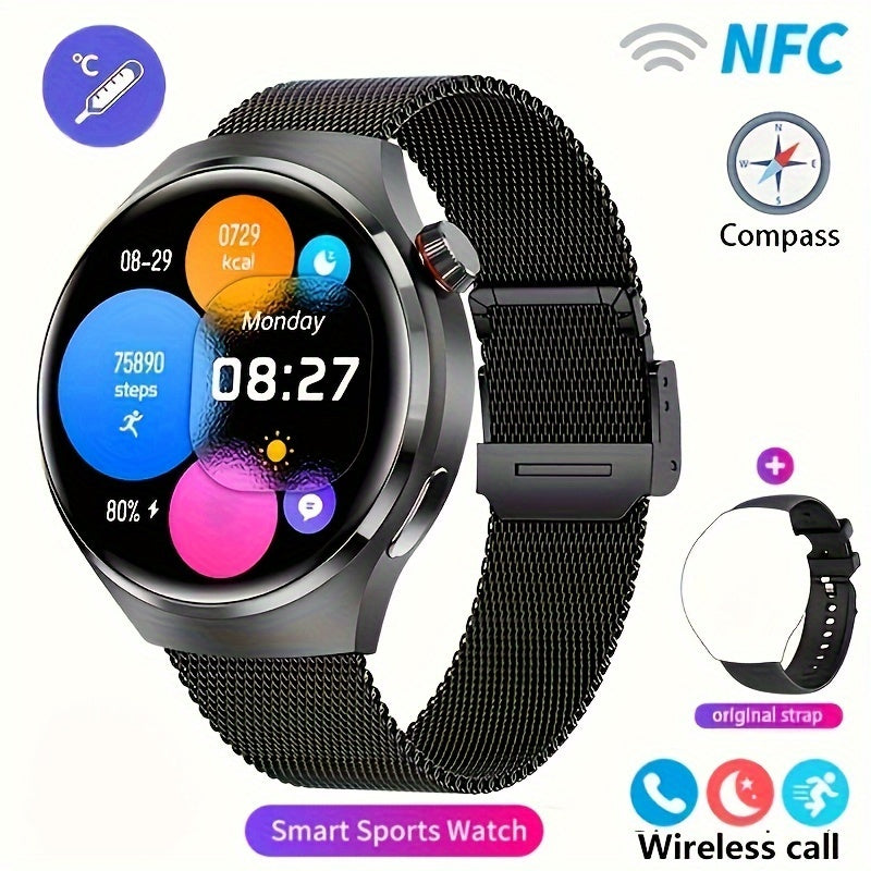 Smart Watch 360x360 Round Display with GPS, NFC, Wireless Calling and Five Strap Options for Men
