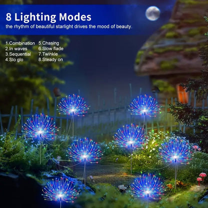 Solar Firework Garden Lights Outdoor 12 Pack 750 LED - 8 Modes Waterproof Starburst Stake Lights for Yard, Pathway, Balcony, Christmas & Holiday Decor, Multicolor or White (4-Pack / 12-Pack)