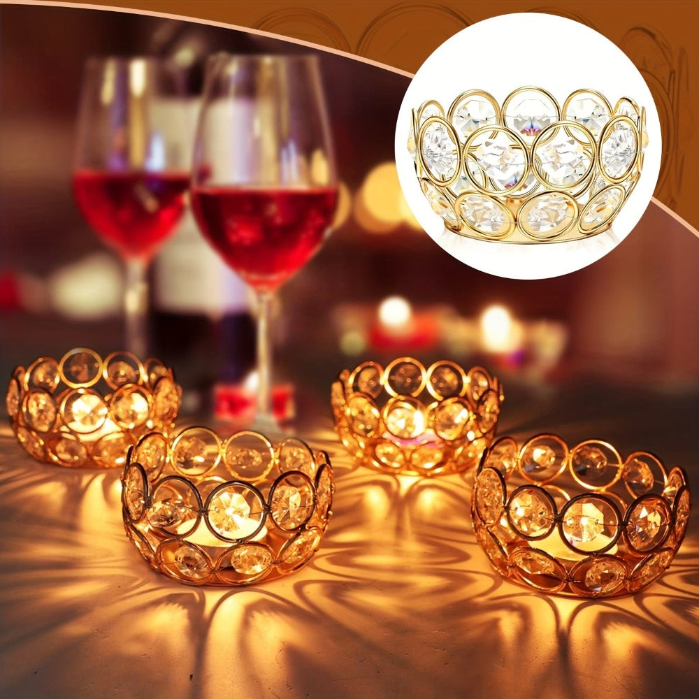 Candle Holder Set 20-Piece Tealight Cups with Openwork Crystal-Look Frames in Gold or Silver Finish
