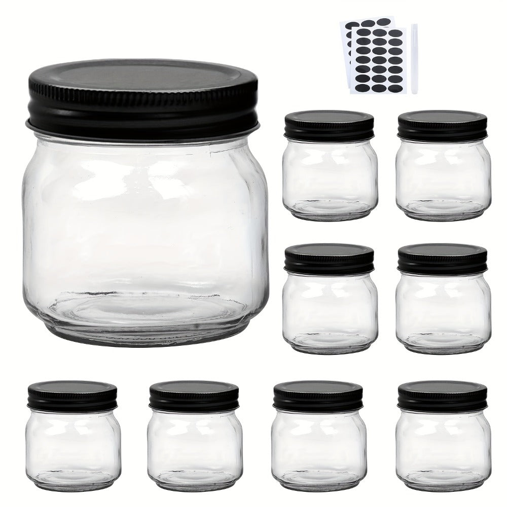 8 oz Glass Mason-Style Storage Jar Multipacks with 9, 18, 27 or 36 Jars and Four Lid Configurations