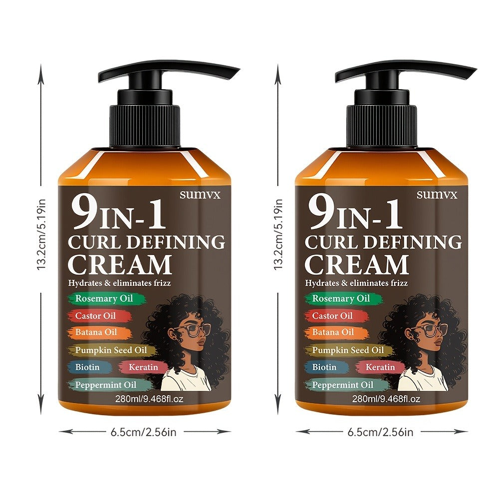 9-in-1 Curl Defining Cream by SUMVX in a Two-Pack of 280ml Pump Bottles with Seven Front-Label Ingredients