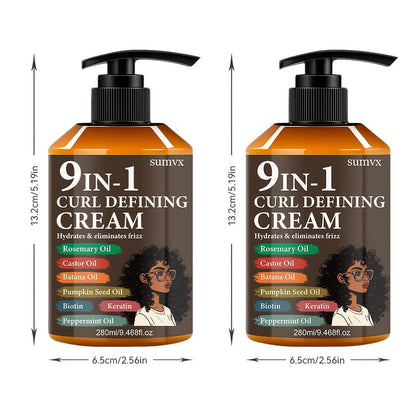 9-in-1 Curl Defining Cream by SUMVX in a Two-Pack of 280ml Pump Bottles with Seven Front-Label Ingredients
