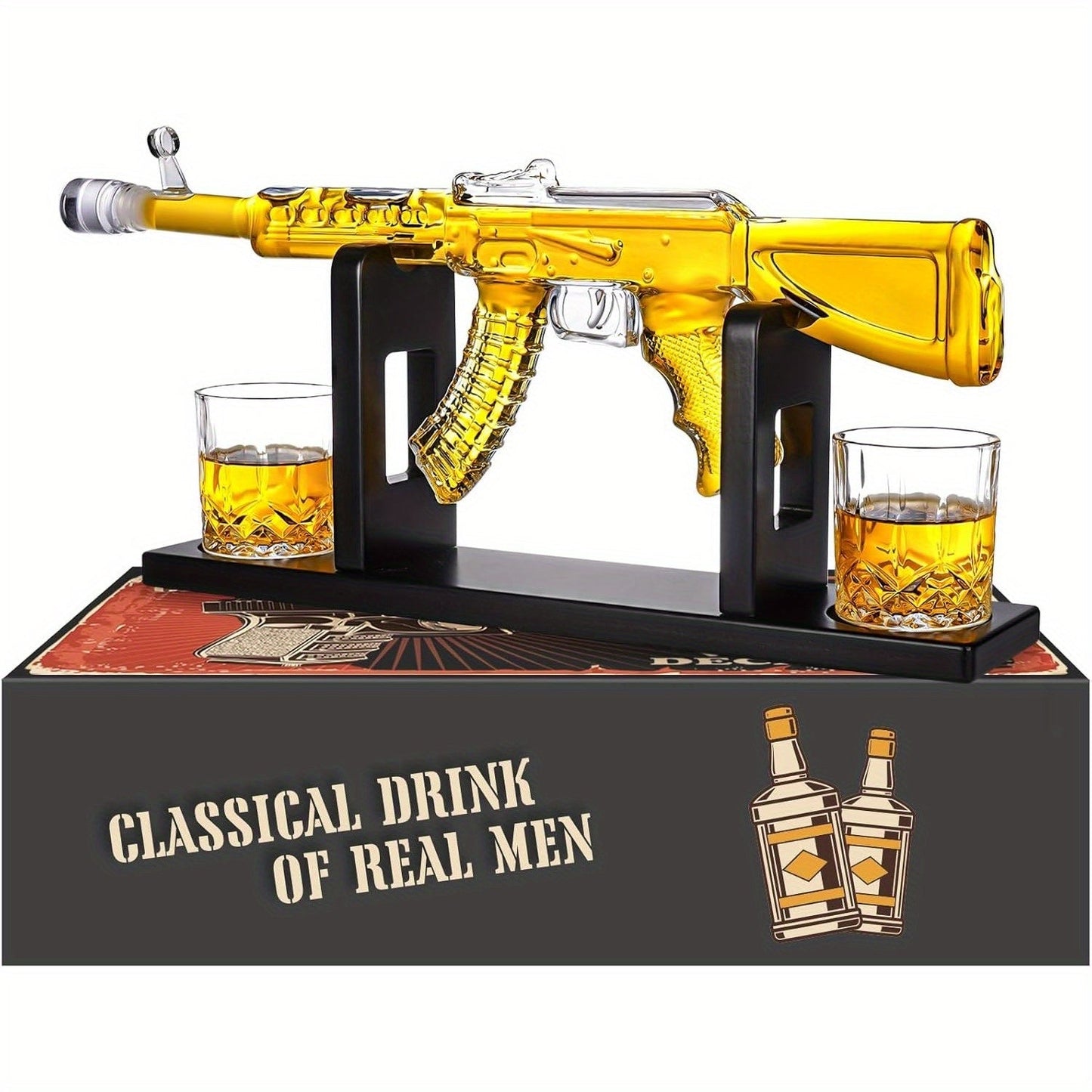 Gun Whiskey Decanter Set with Glasses Military Themed Liquor Dispenser AK47 M1911 Revolver Shaped Decanter for Home Bar Gifts for Men Dad Husband Birthday