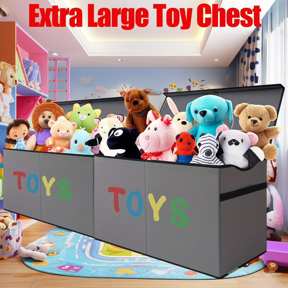 Extra-Large Foldable Toy Storage Chest with Two Compartments, Removable Dividers, Lids and Exact Grey Option