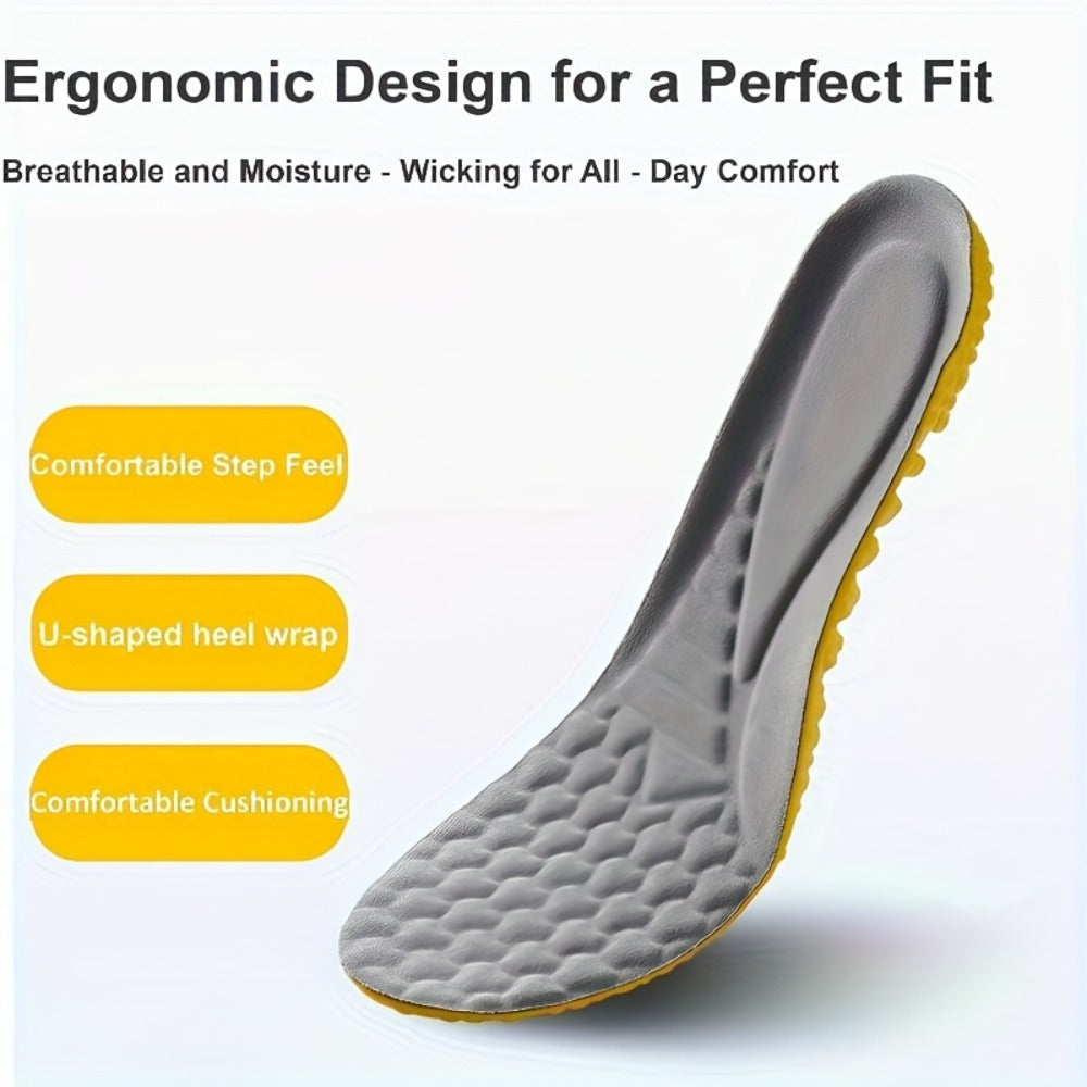 Two-Pair Yellow-and-Grey Full-Length Shoe Insoles with Six EU35-46 Size Options from 240 to 290 mm