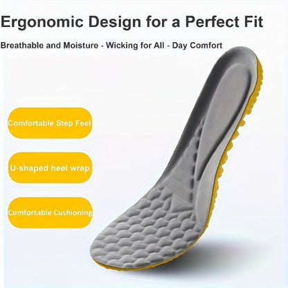 Two-Pair Yellow-and-Grey Full-Length Shoe Insoles with Six EU35-46 Size Options from 240 to 290 mm