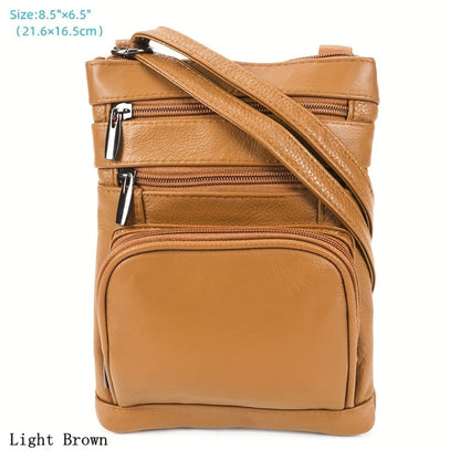 Genuine Leather Shoulder Bag for Women Men Soft First-Layer Cowhide Crossbody Bag Multi-Pocket Messenger Bag 3 Sizes Fits Smartphone Tablet Daily Work Travel – Black Red Brown Navy