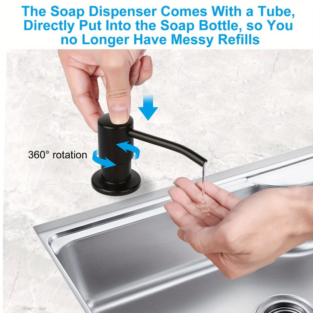 Built-In Black Sink Soap Dispenser with 47-Inch Extension Tube, Four Bottle Caps and Deck-Mount Pump