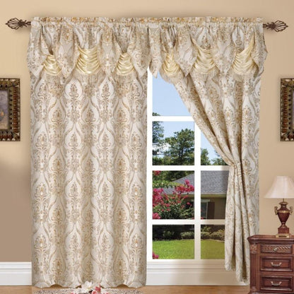 Jacquard Curtain Panels 2-Piece Set 54x84 Inch with Attached Waterfall Valance - Rod Pocket Room Darkening Luxury Window Curtains, Machine Washable, 9 Colors for Living Room Bedroom & Home Office