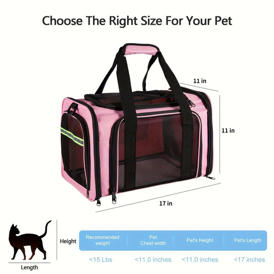 Airline Approved Pet Carrier Soft Sided – TSA Compliant, Collapsible Travel Bag for Small Medium Cats & Dogs Under 15 lbs, Breathable Mesh, Foldable Design