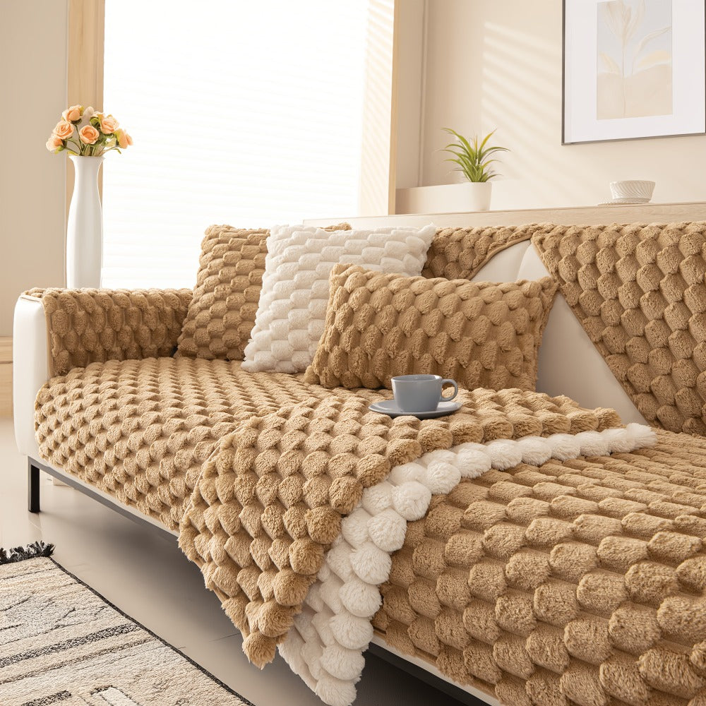 Sofa Cover 35.5-Inch Fuzzy Polyester Single-Piece Pad with Silicone Non-Slip Backing for 2 to 4 Seats