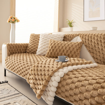 Sofa Cover 35.5-Inch Fuzzy Polyester Single-Piece Pad with Silicone Non-Slip Backing for 2 to 4 Seats