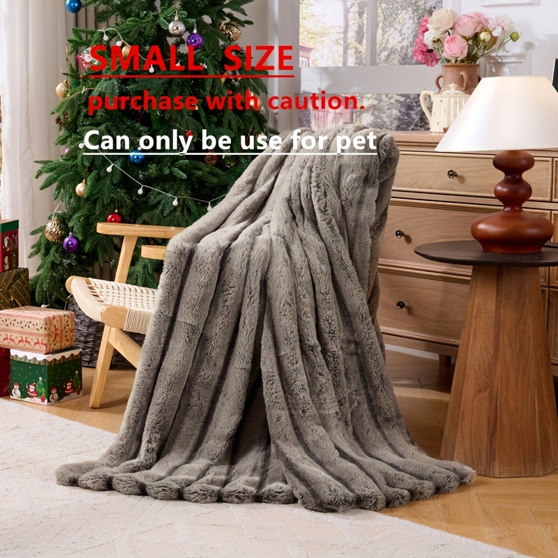 Double-Layer Faux Rabbit Fleece Blanket in Grey, Khaki or Beige with Five Sizes from Small Throw to King